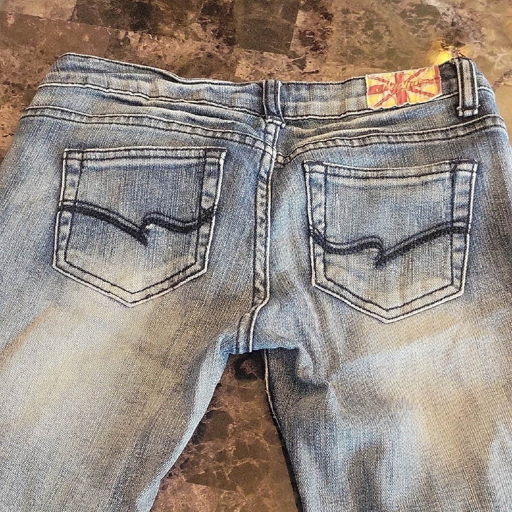 Machine Blue Bootcut Jeans with Distressing